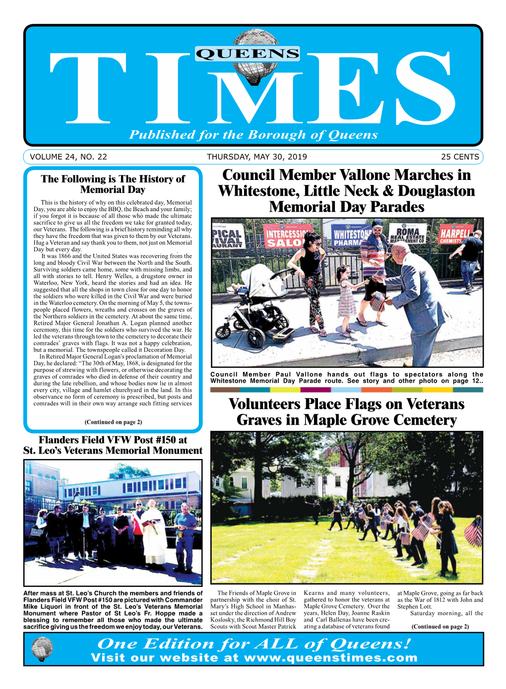 Volunteers Place Flags on Veterans Graves in Maple Grove Cemetery Council Member Vallone Marches in Whitestone, Little Neck &Am