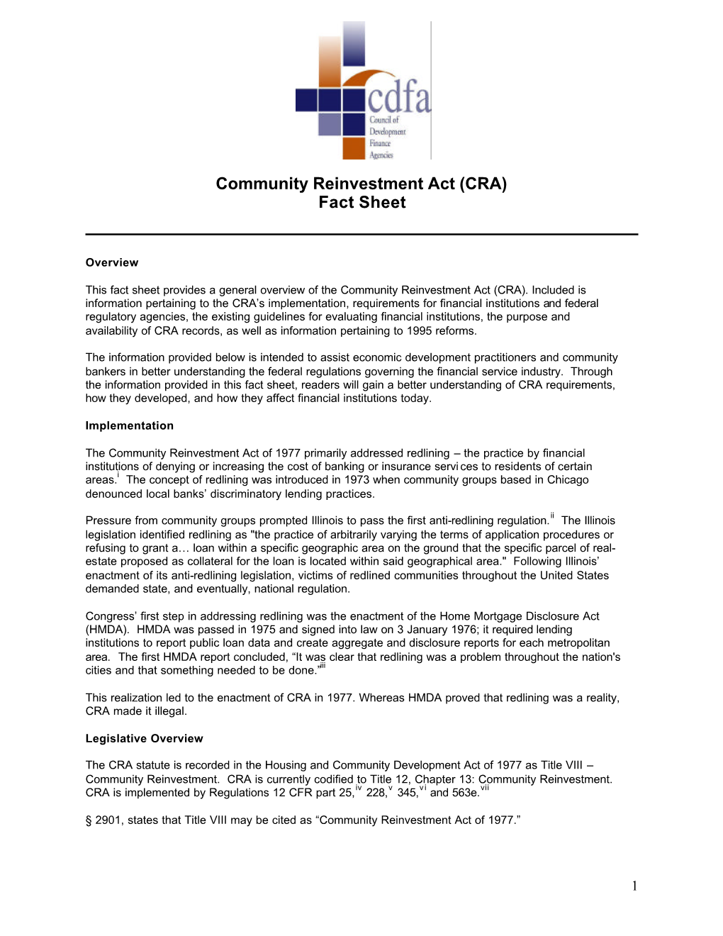 Community Reinvestment Act (CRA) Fact Sheet