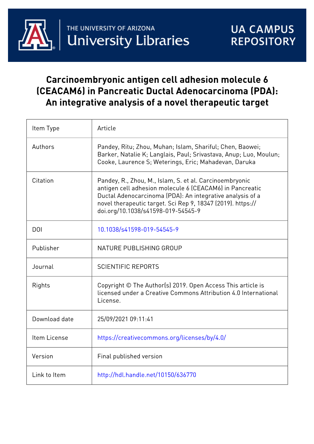 In Pancreatic Ductal Adenocarcinoma (PDA): an Integrative Analysis of a Novel Therapeutic Target