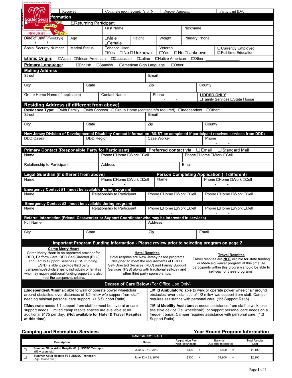 Camping and Recreation Services Year Round Program Information