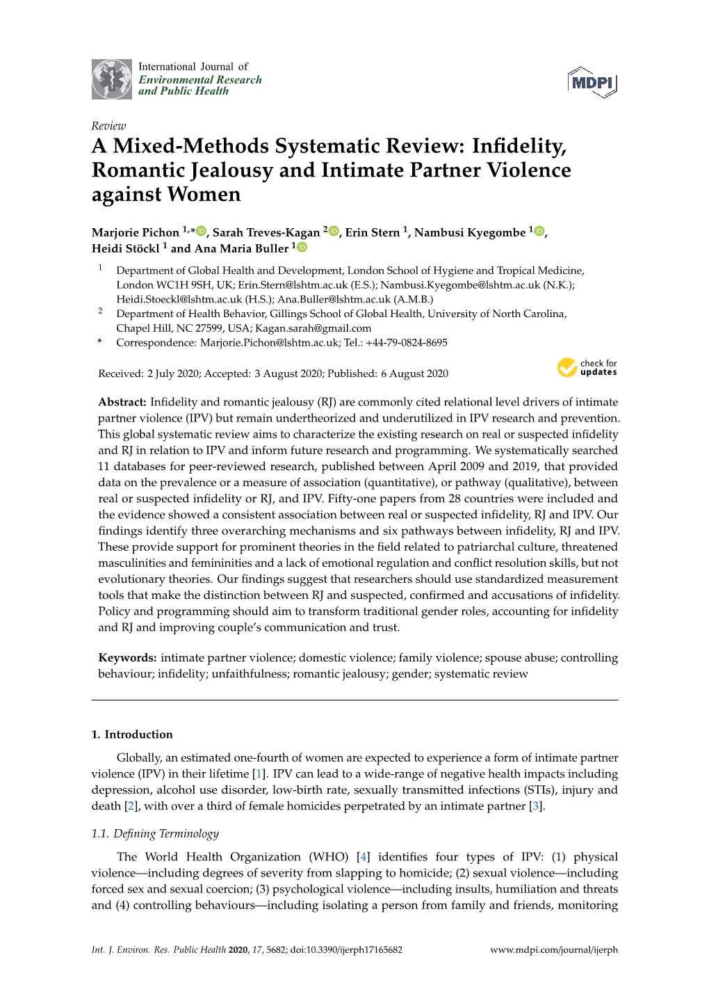 Infidelity, Romantic Jealousy and Intimate Partner Violence