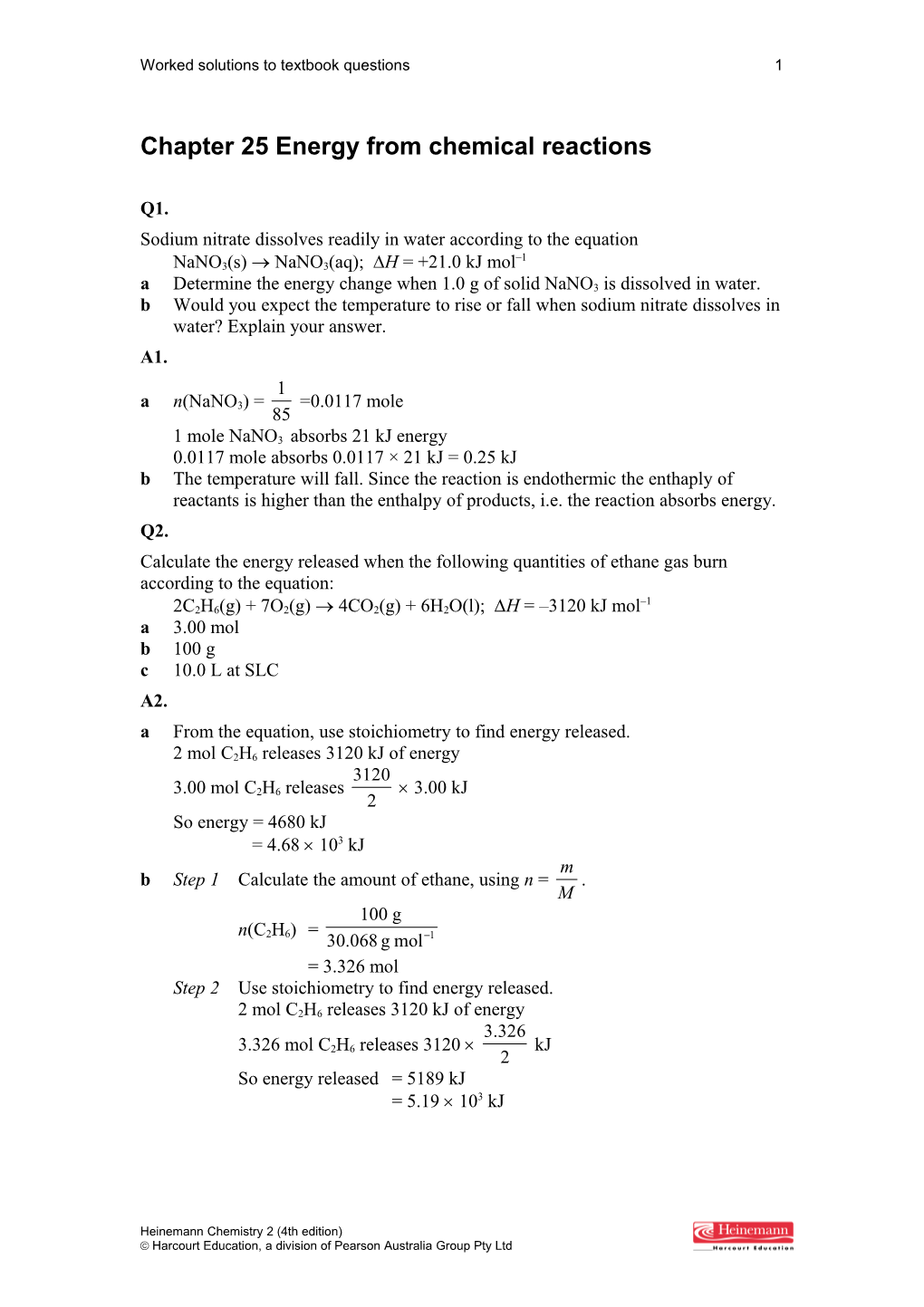 Chapter 25 Energy from Chemical Reactions