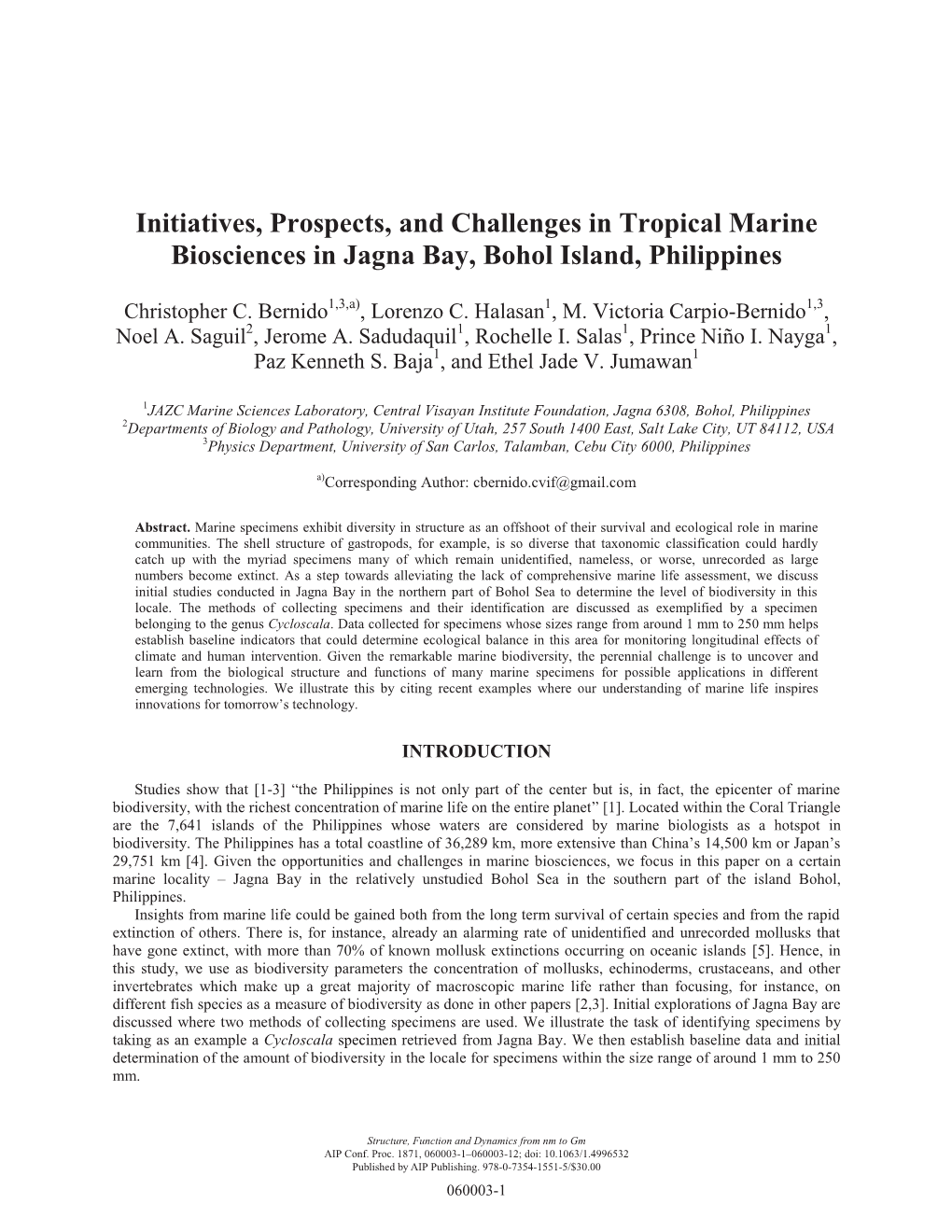 Initiatives, Prospects, and Challenges in Tropical Marine Biosciences in Jagna Bay, Bohol Island, Philippines