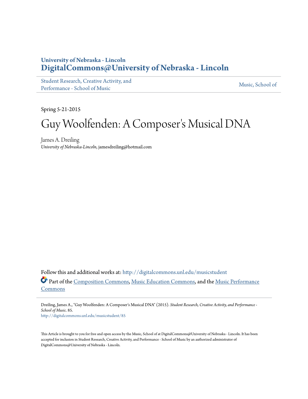 Guy Woolfenden: a Composer's Musical DNA James A