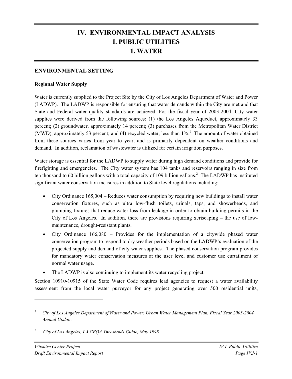 Iv. Environmental Impact Analysis I. Public Utilities 1