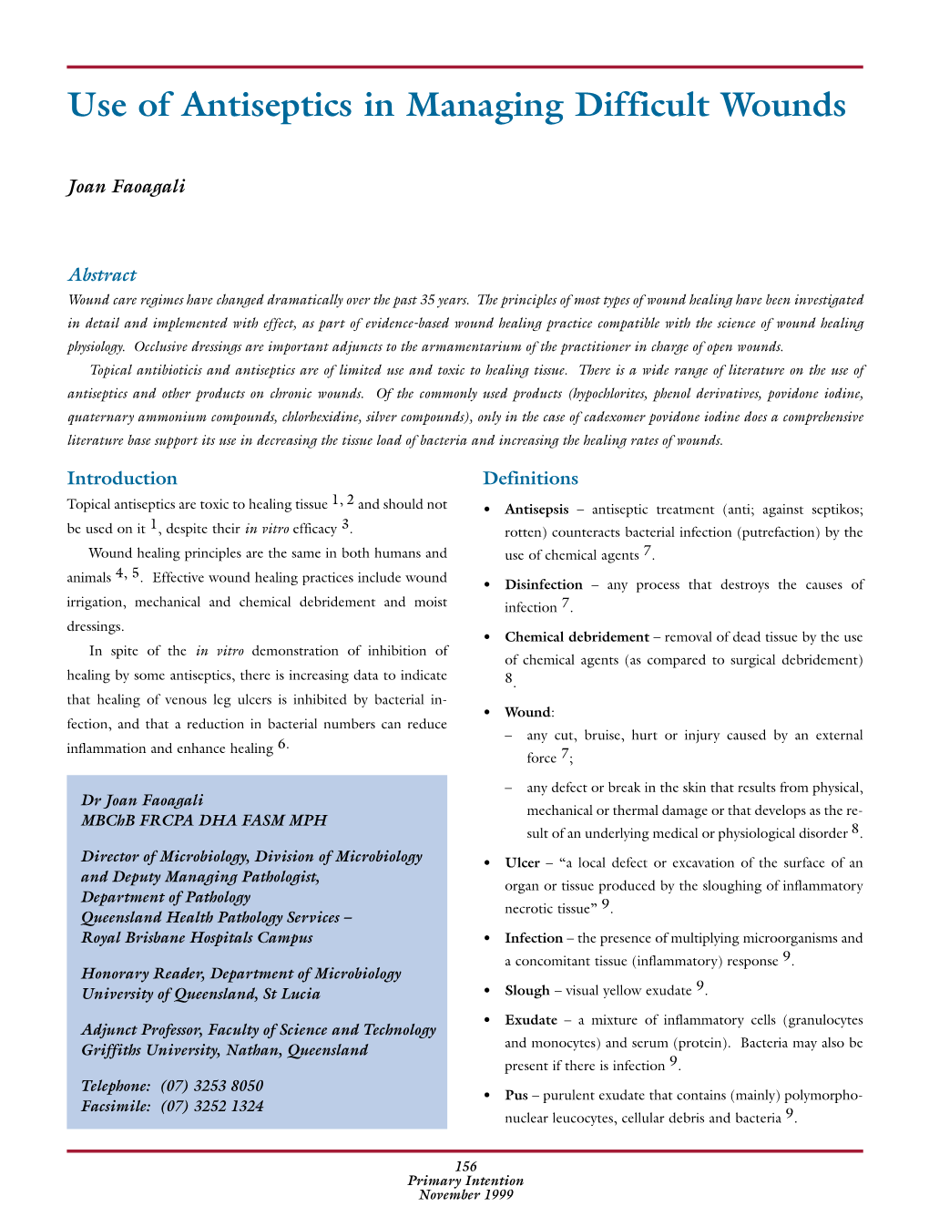 Use of Antiseptics in Managing Difficult Wounds