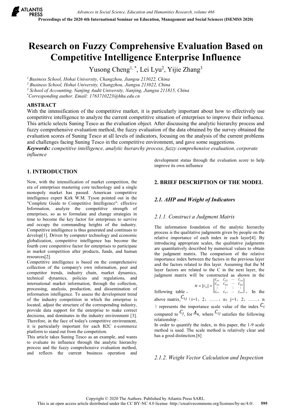 Research on Fuzzy Comprehensive Evaluation Based on Competitive