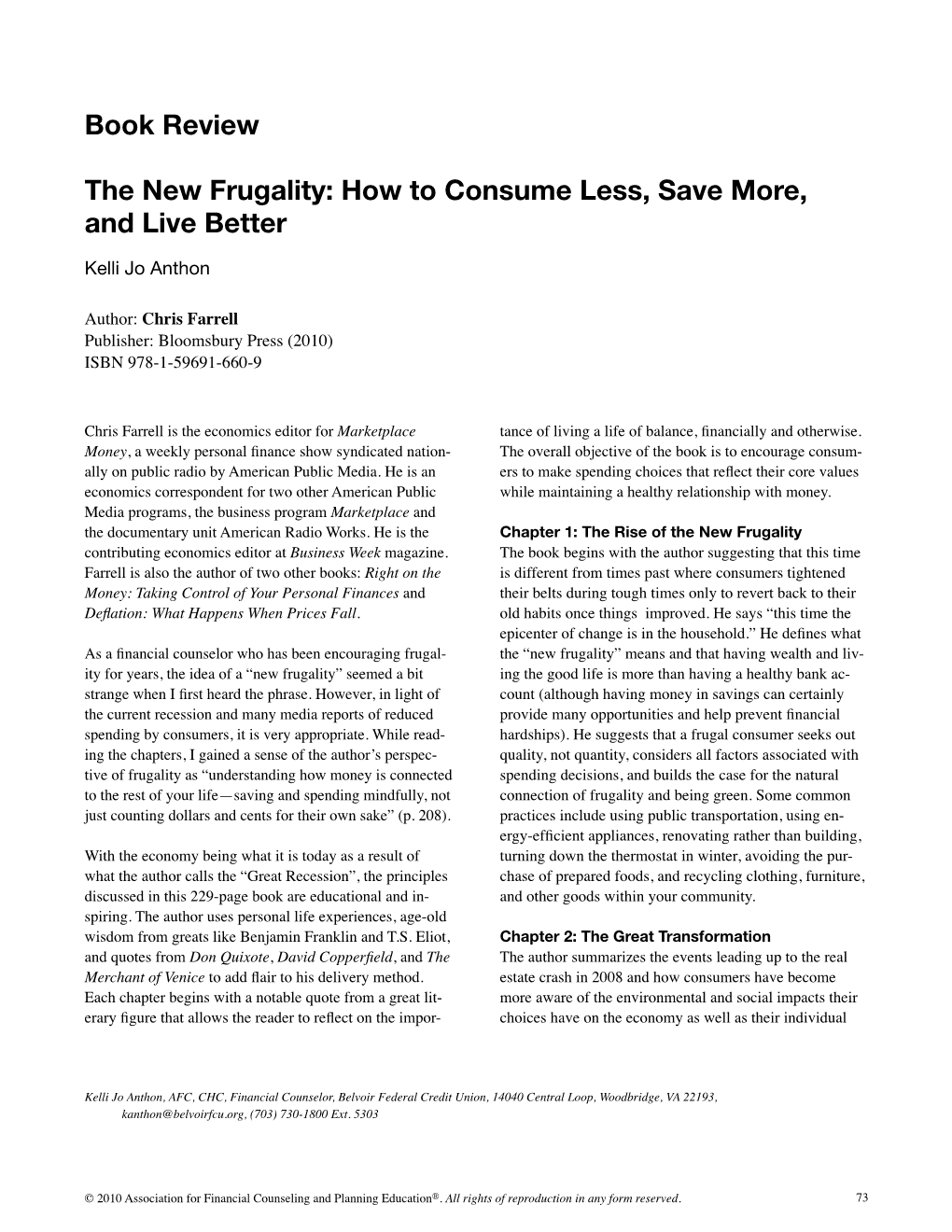 Book Review the New Frugality