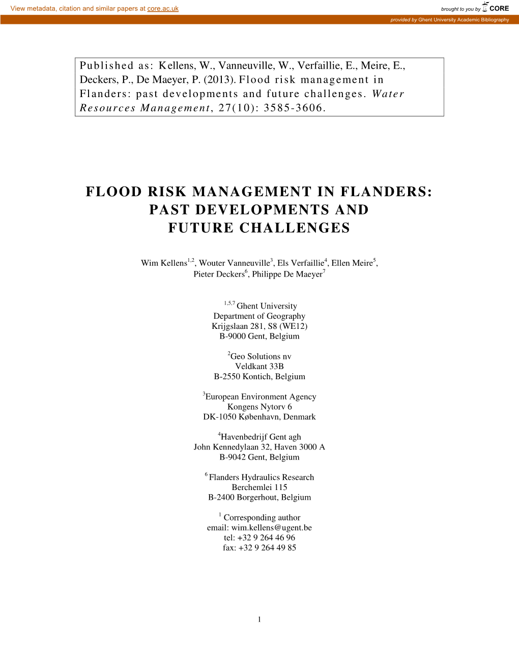 Flood Risk Management in Flanders: Past Developments and Future Challenges