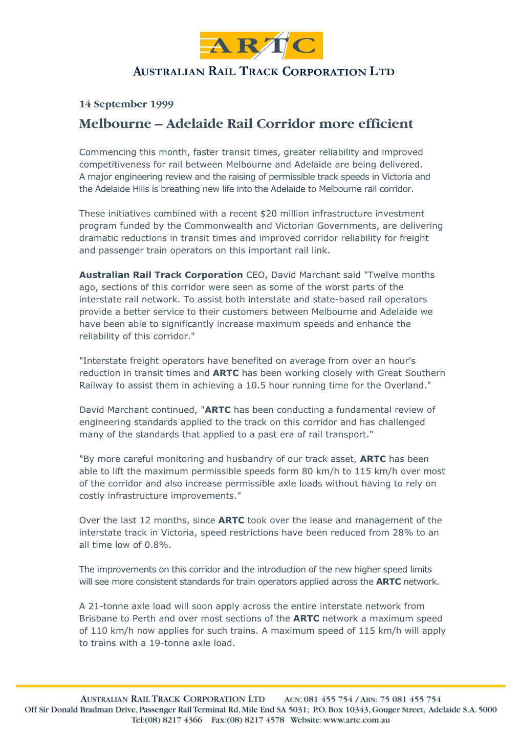 Melbourne – Adelaide Rail Corridor More Efficient