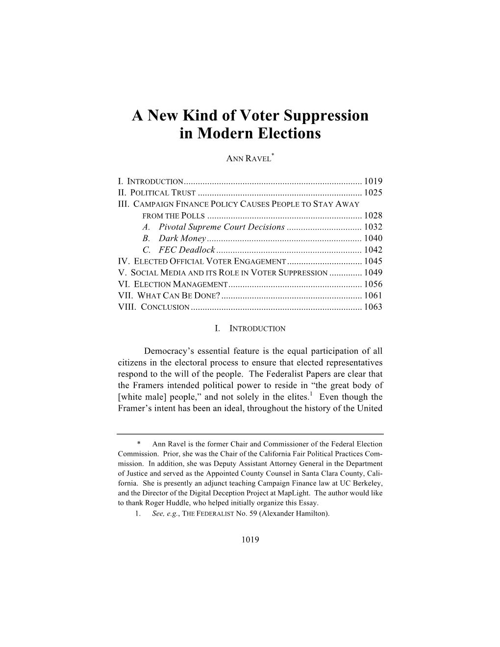 Ann Ravel, a New Kind of Voter Suppression in Modern Elections