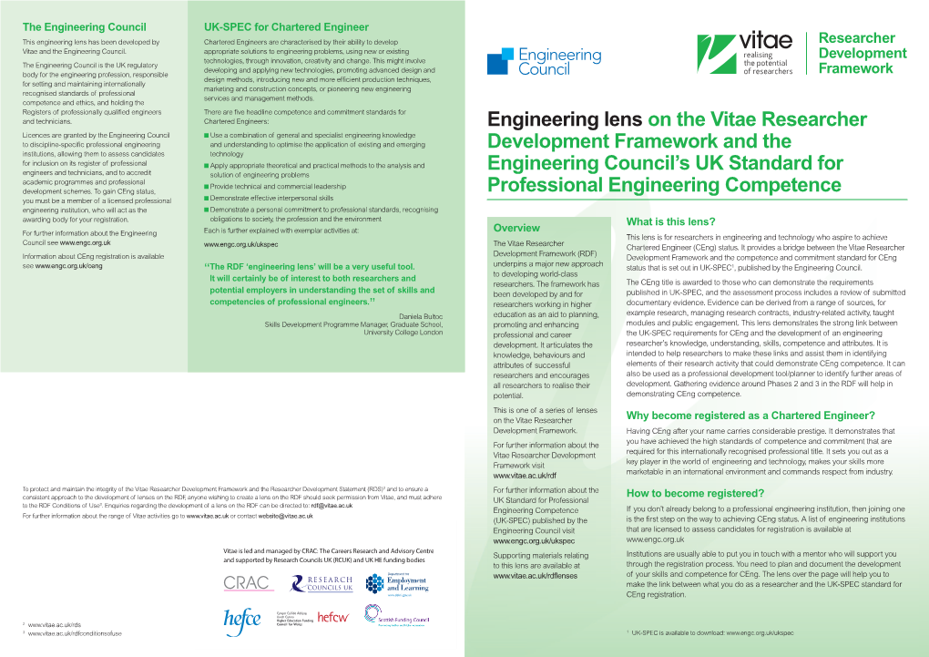 Engineering Lens on the Vitae Researcher Development Framework and the Engineering Council's UK Standard for Professional Engi