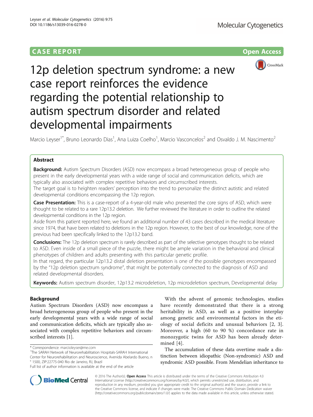 12P Deletion Spectrum Syndrome: a New Case Report Reinforces The