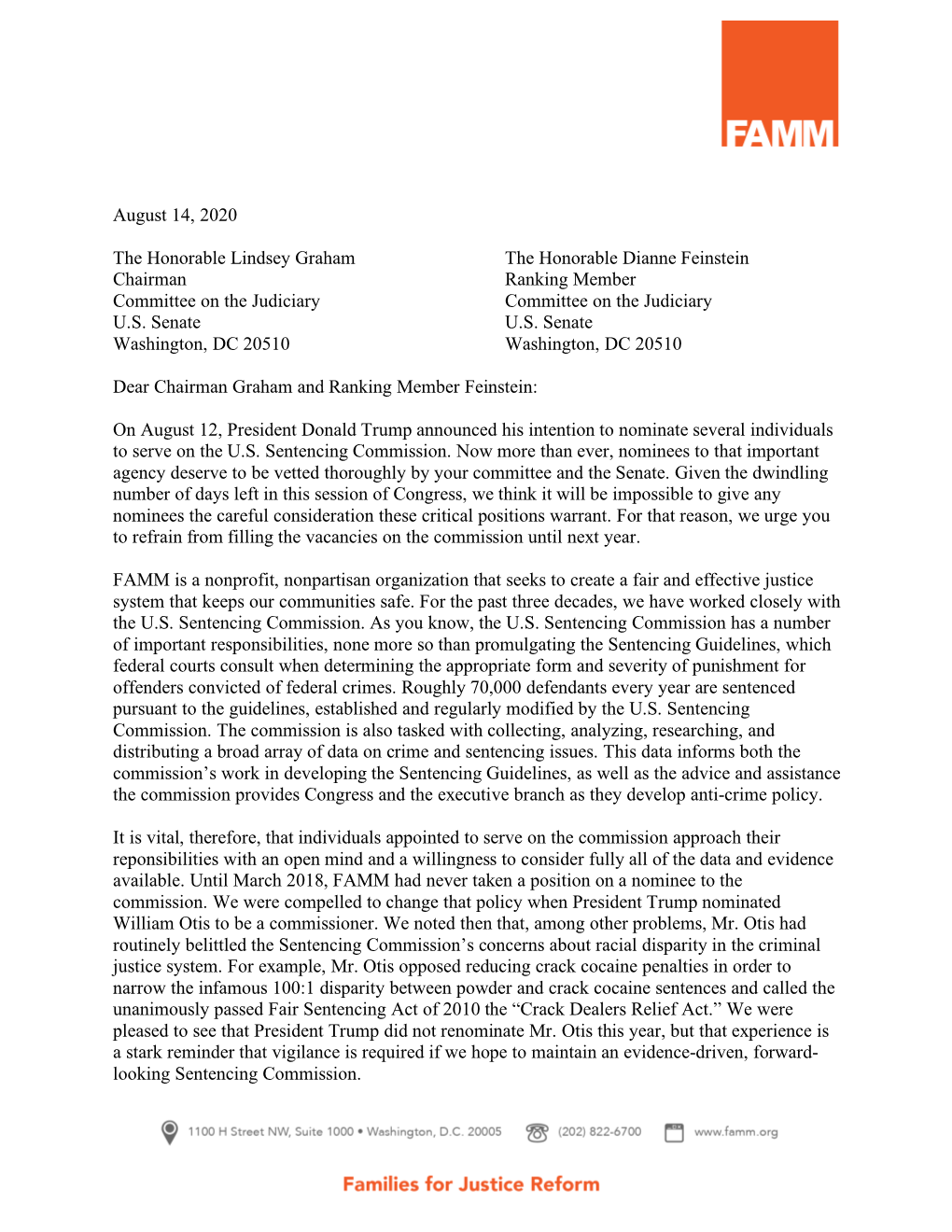 Sent a Letter Today to Senate Judiciary Chairman Sen. Lindsey Graham