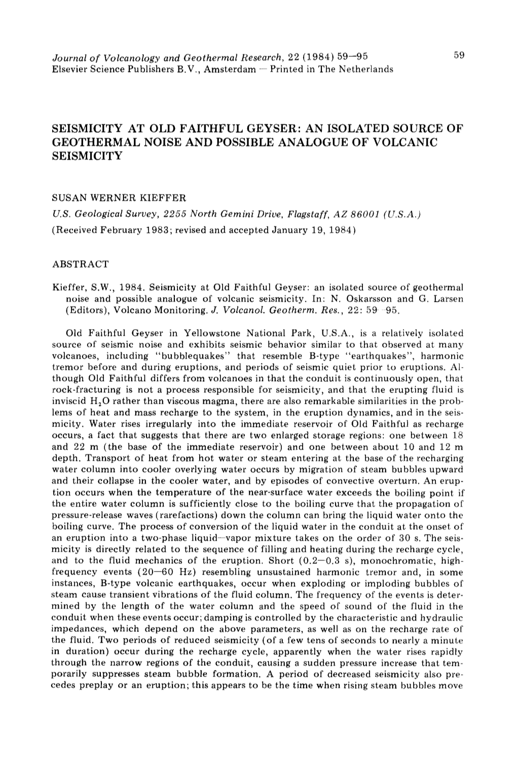 Journal of Volcanology and Geothermal Research, 22 (1984) 59--95 59 Elsevier Science Publishers B.V., Amsterdam -- Printed in the Netherlands