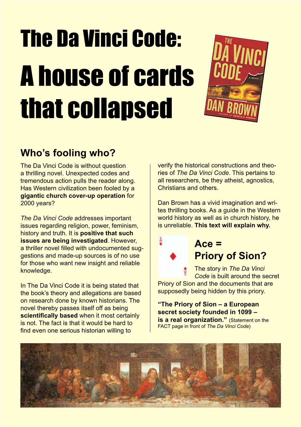 The Da Vinci Code: a House of Cards That Collapsed