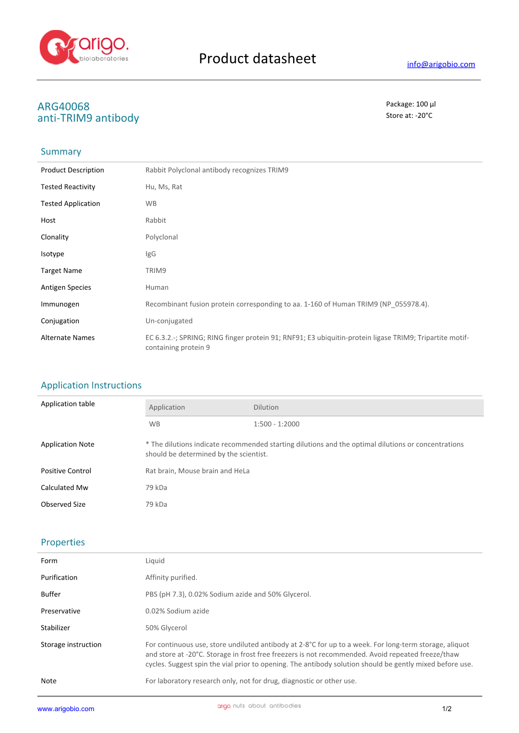 Anti-TRIM9 Antibody (ARG40068)