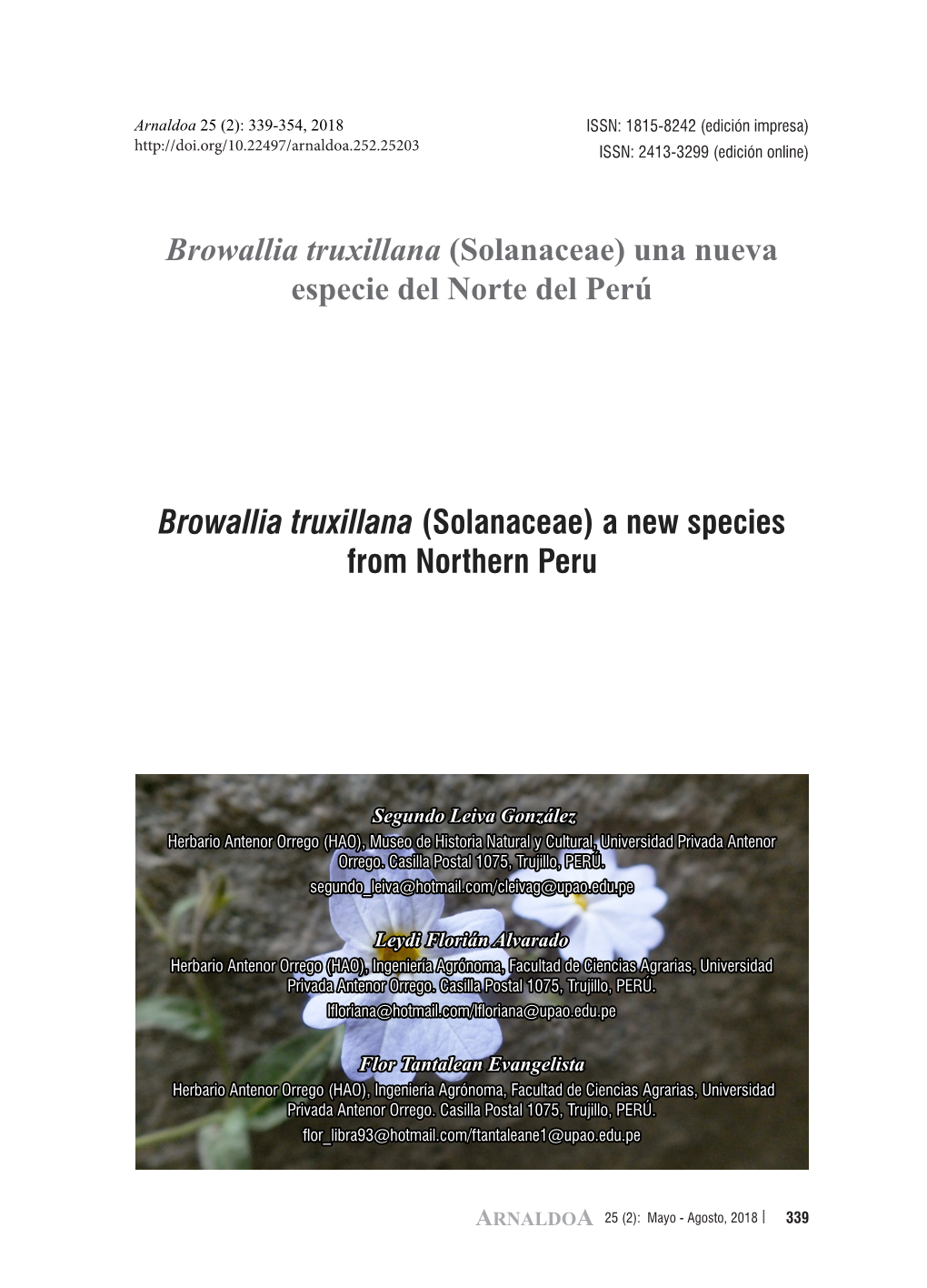 Una Nueva Especie Del Norte Del Perú Browallia Truxillana