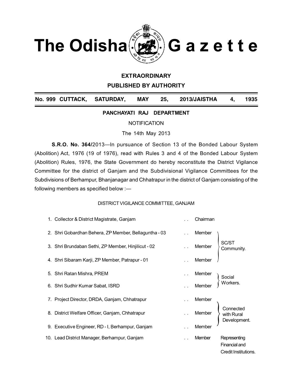 The Odisha G a Z E T T E