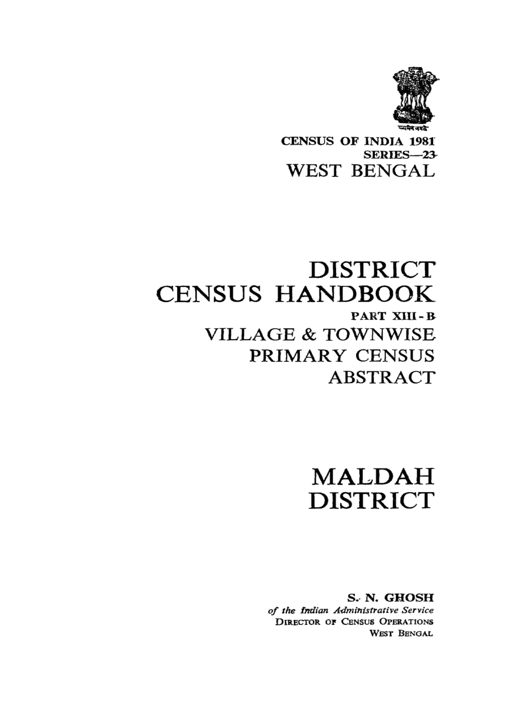 Village & Townwise Primary Census Abstract, Maldah, Part XIII-B, Series