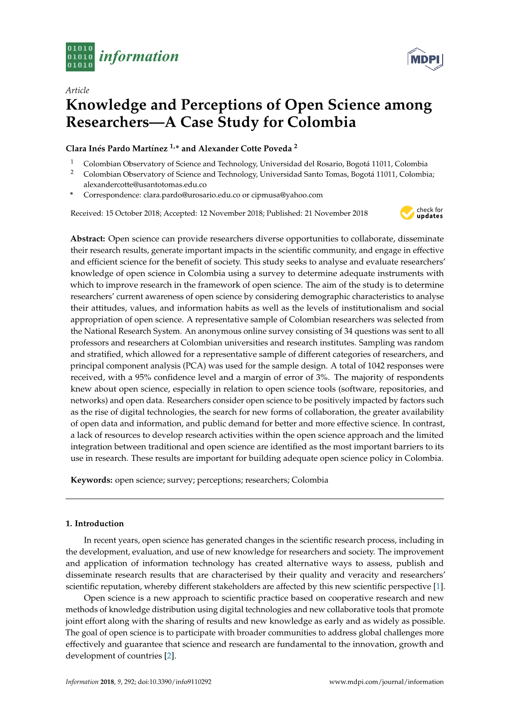 Knowledge and Perceptions of Open Science Among Researchers—A Case Study for Colombia