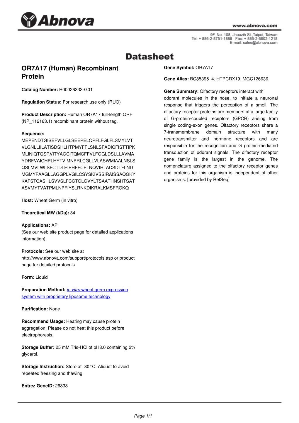 OR7A17 (Human) Recombinant Protein