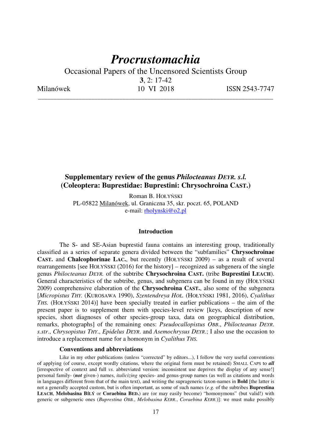 Supplementary Review of the Genus Philocteanus DEYR. Sl