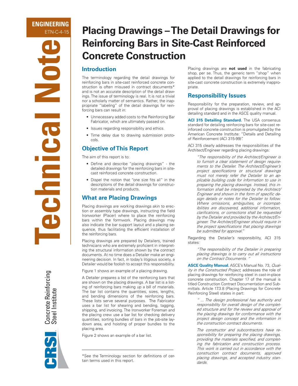 Placing Drawings – the Detail Drawings for Reinforcing Bars In