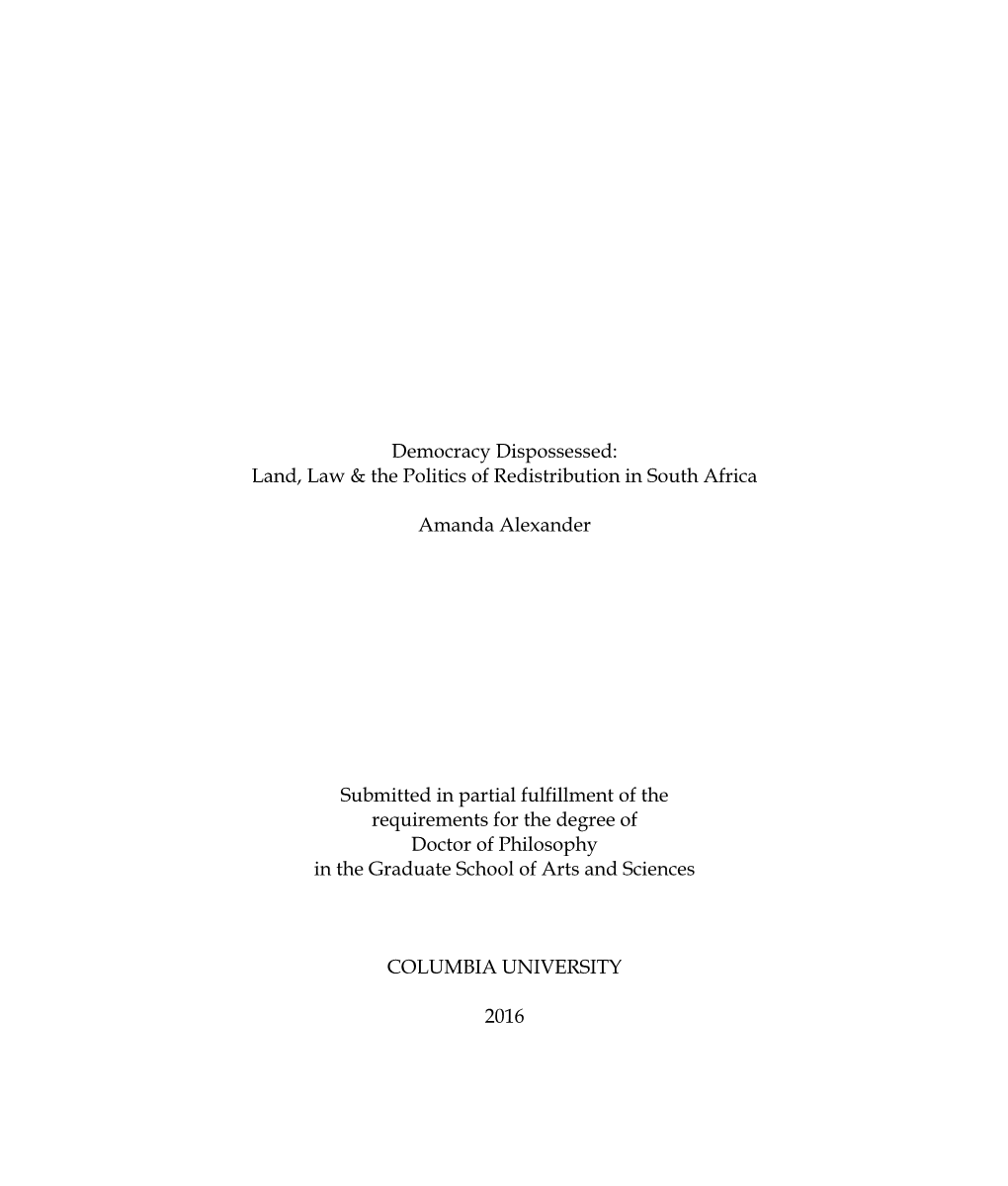 Democracy Dispossessed: Land, Law & the Politics of Redistribution In