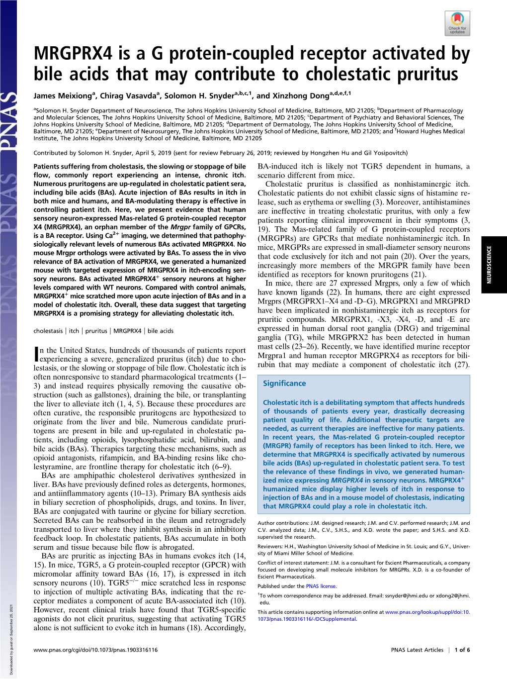 MRGPRX4 Is a G Protein-Coupled Receptor Activated by Bile Acids That May Contribute to Cholestatic Pruritus