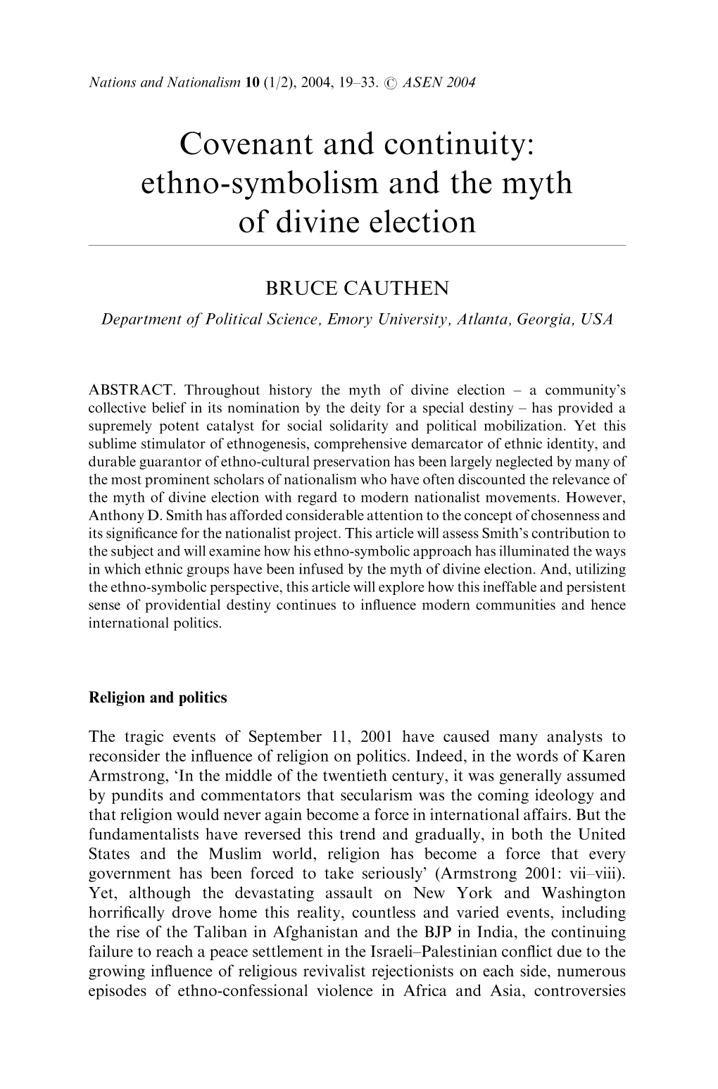 Ethno-Symbolism and the Myth of Divine Election