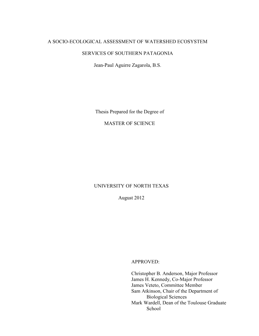 A Socio-Ecological Assessment of Watershed Ecosystem Services in Southern Patagonia