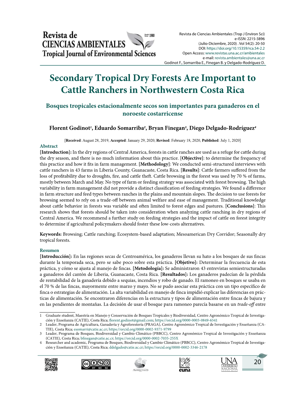 Secondary Tropical Dry Forests Are Important to Cattle Ranchers in Northwestern Costa Rica