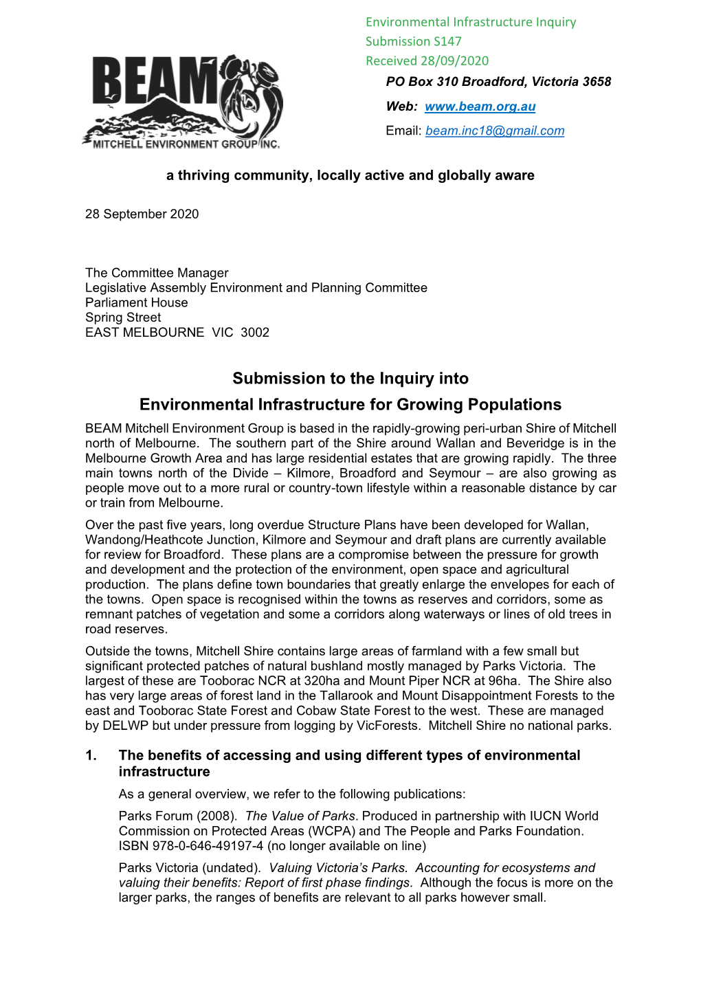 Submission to the Inquiry Into Environmental Infrastructure For