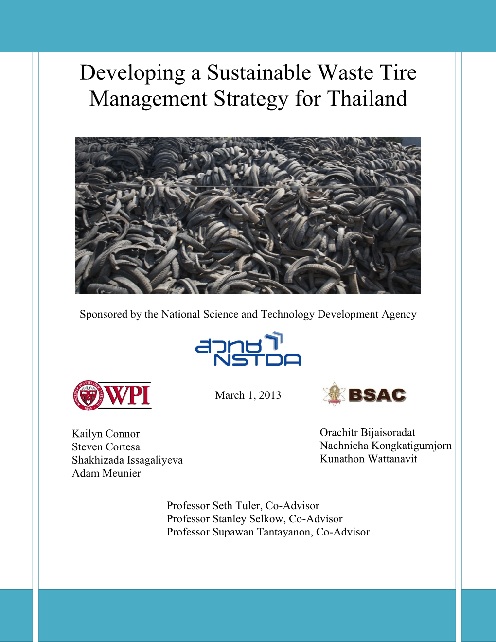 Developing a Sustainable Waste Tire Management Strategy for Thailand