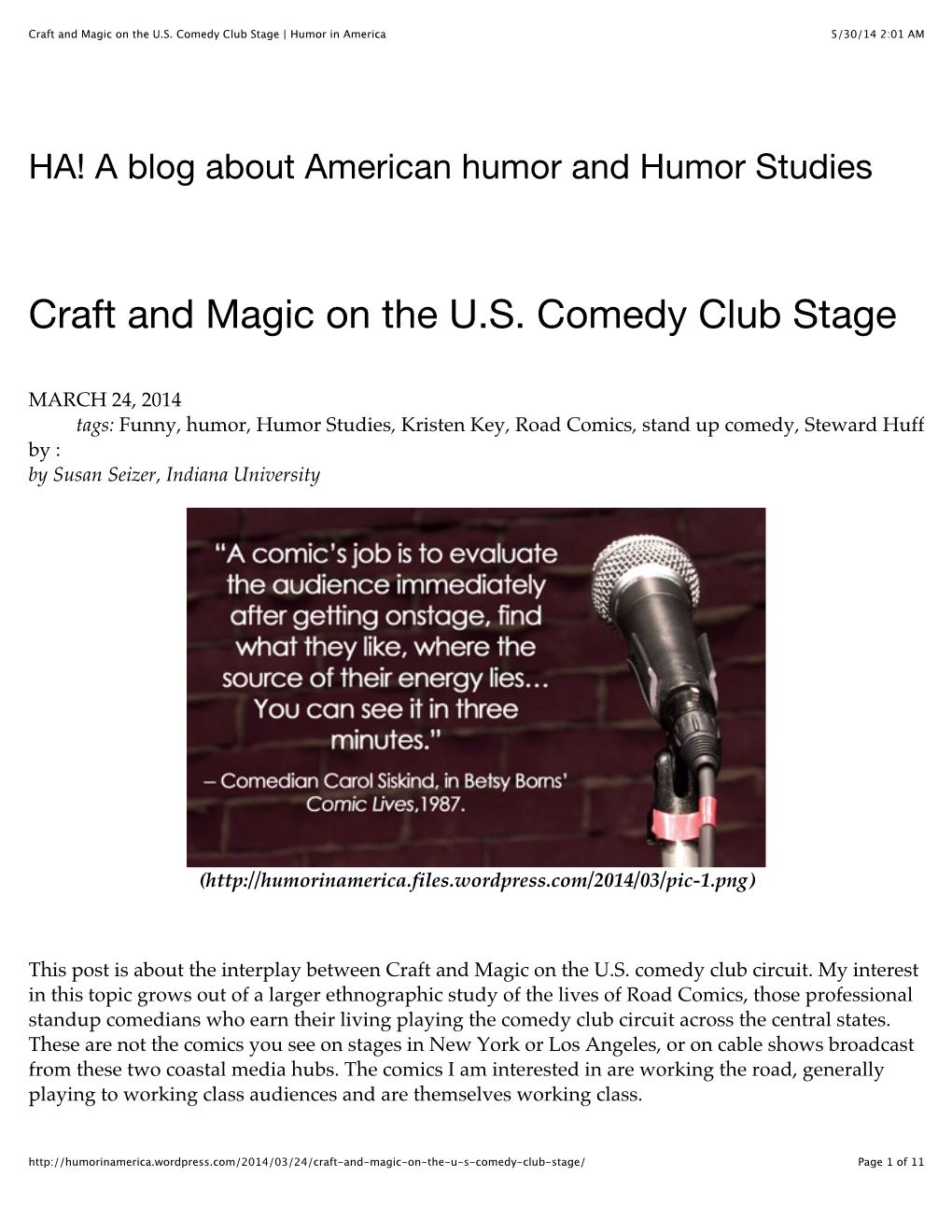 Craft and Magic on the US Comedy Club Stage