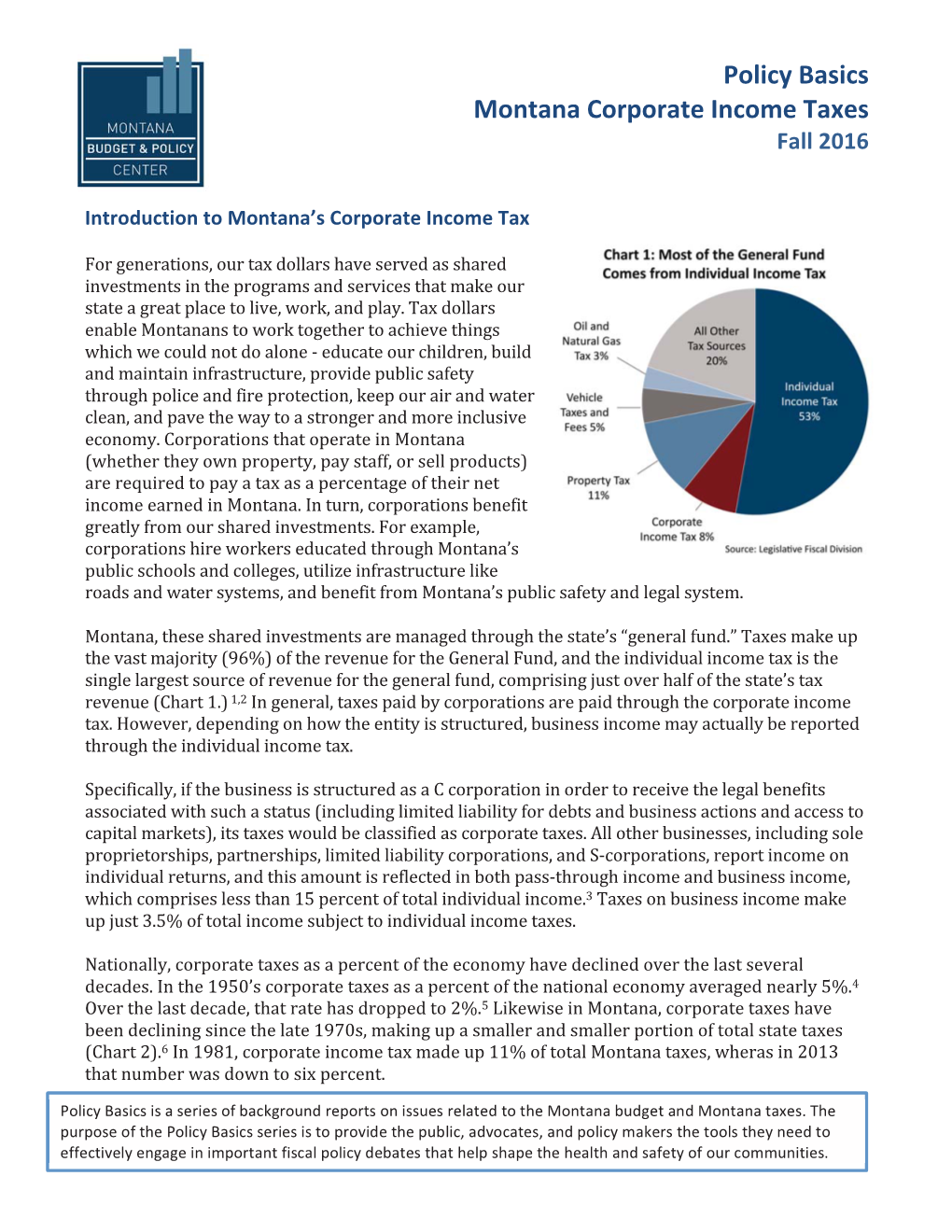 Policy Basics Montana Corporate Income Taxes