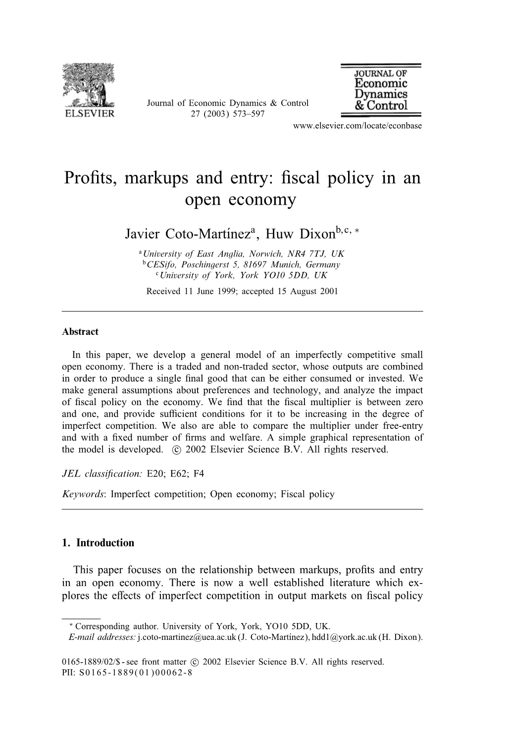 Profits, Markups and Entry: Fiscal Policy in an Open