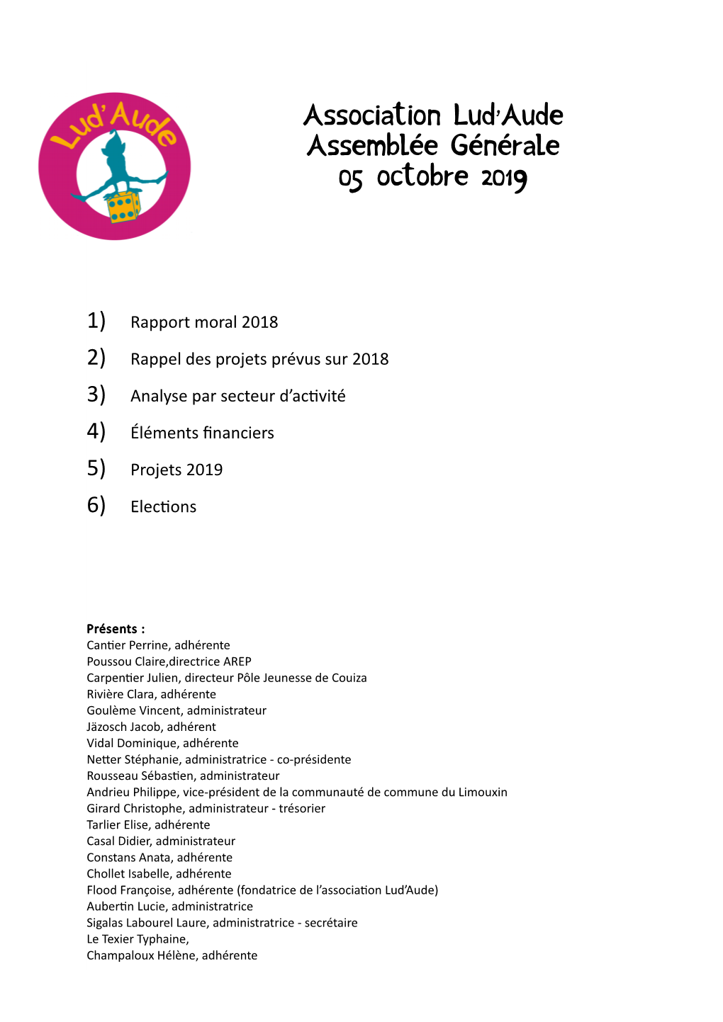 Association Lud'aude Assemblée Générale 05 Octobre 2019