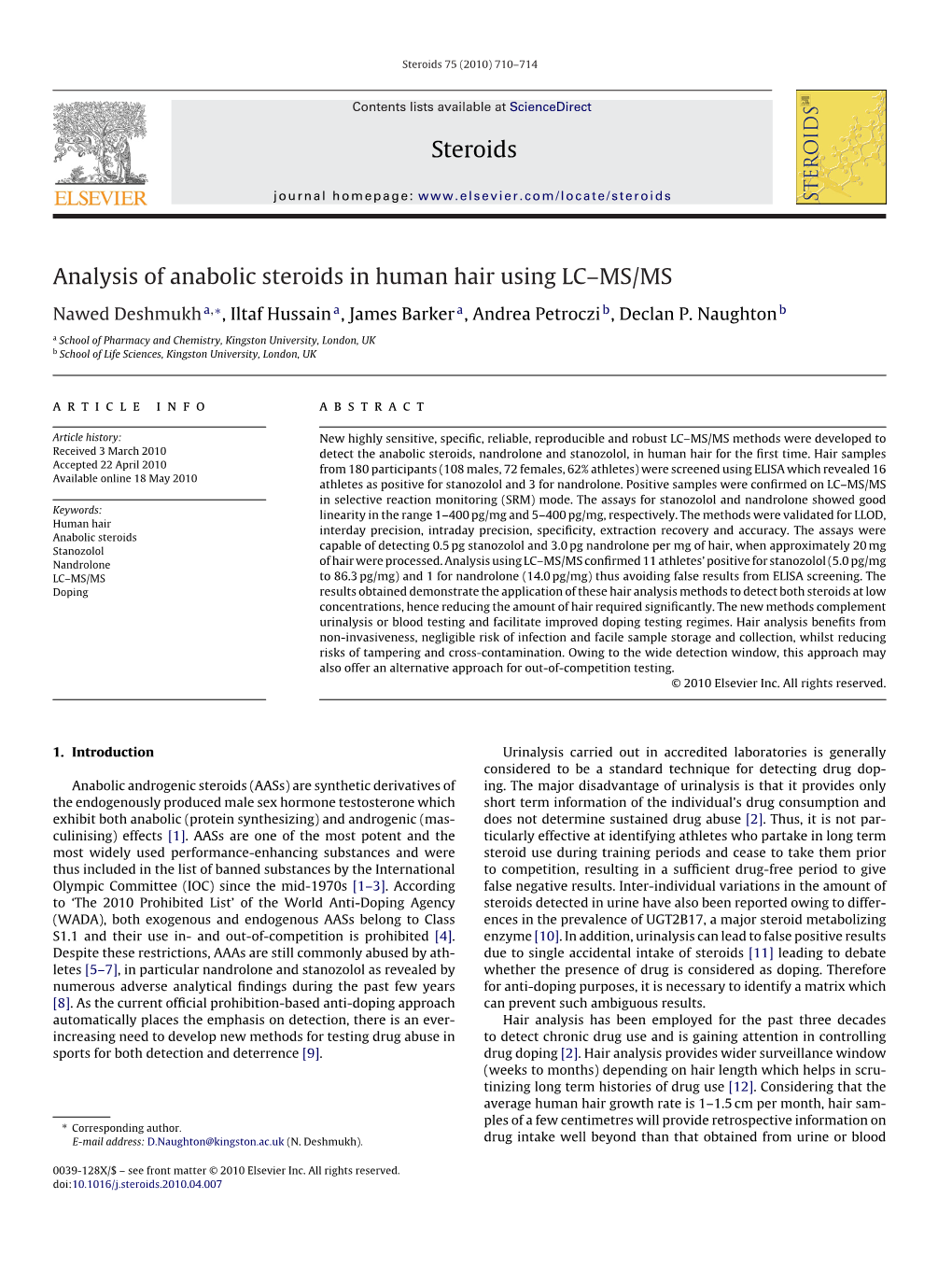 Analysis of Anabolic Steroids in Human Hair Using LC–MS/MS