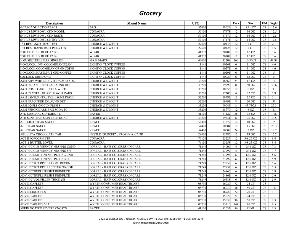 Wholesale Grocery Items