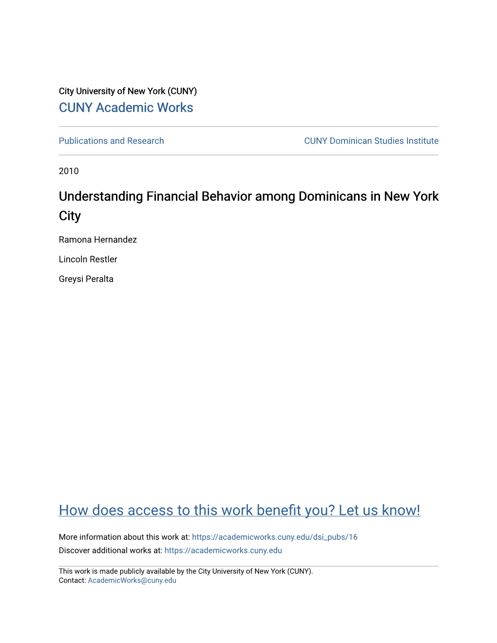 Understanding Financial Behavior Among Dominicans in New York City