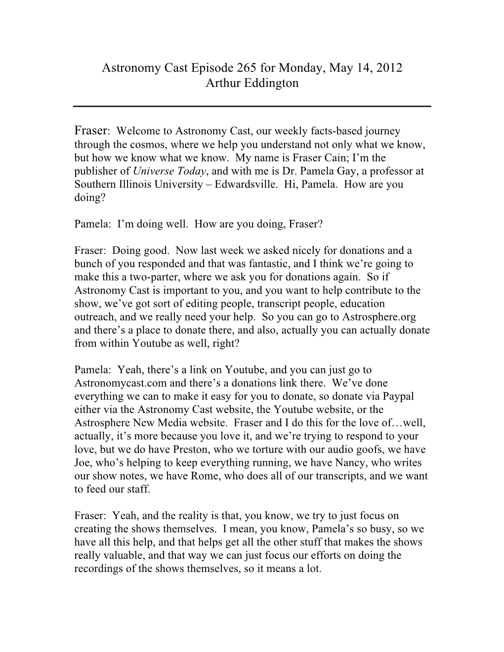Astronomy Cast Episode 265 for Monday, May 14, 2012 Arthur Eddington