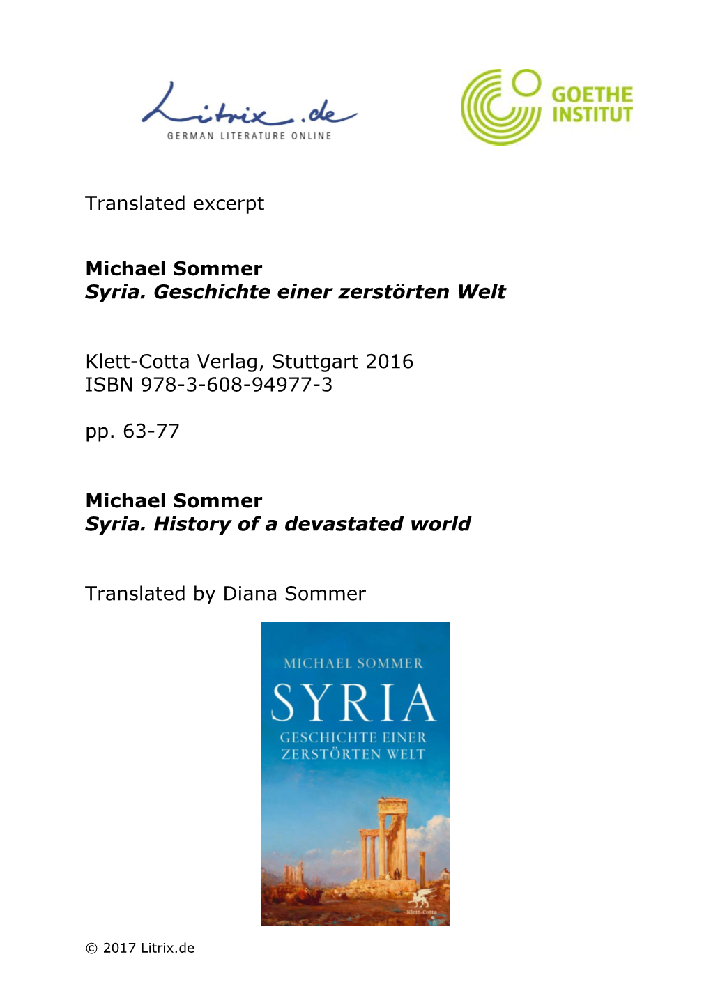 Translated Excerpt Michael Sommer Syria. Geschichte Einer Zerstörten