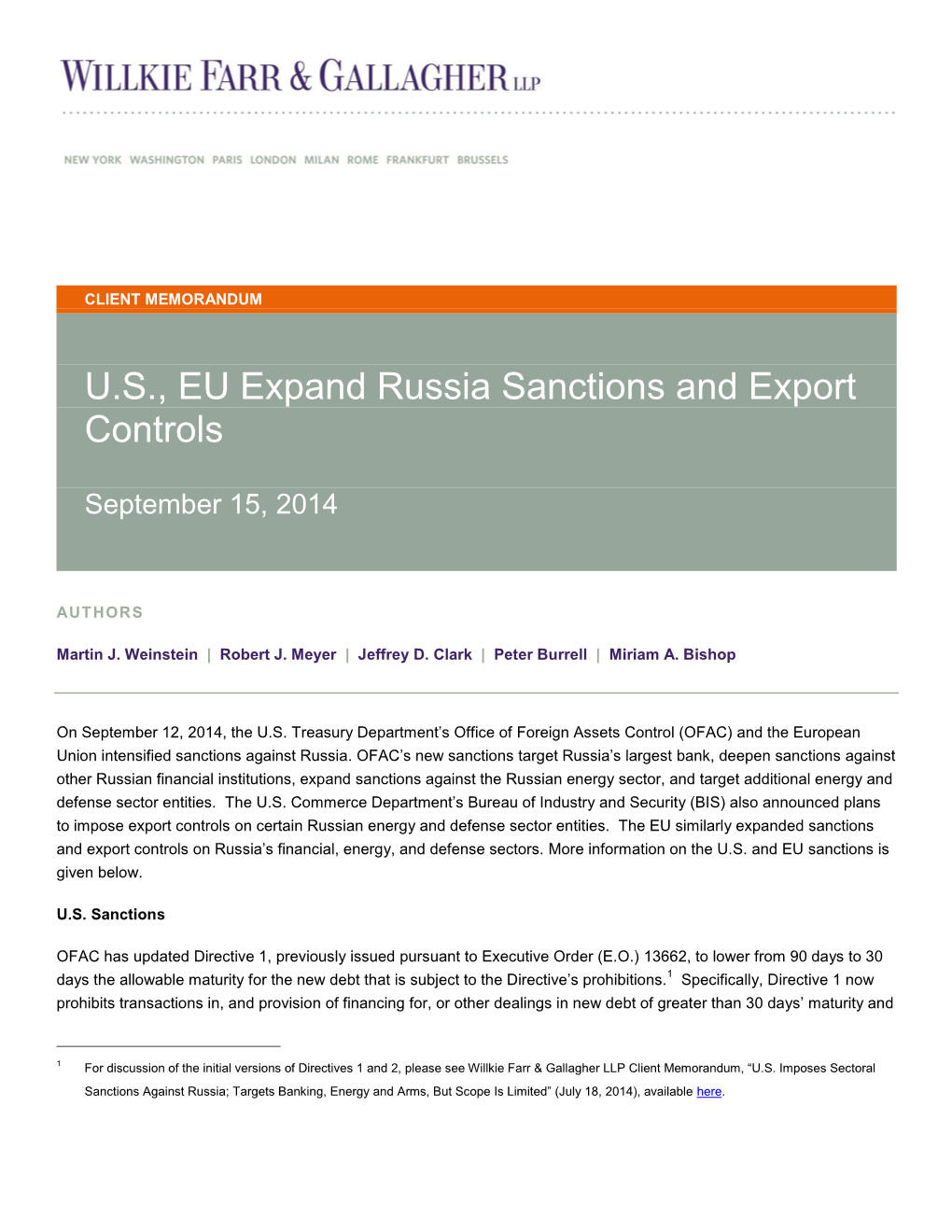 U.S., EU Expand Russia Sanctions and Export Controls