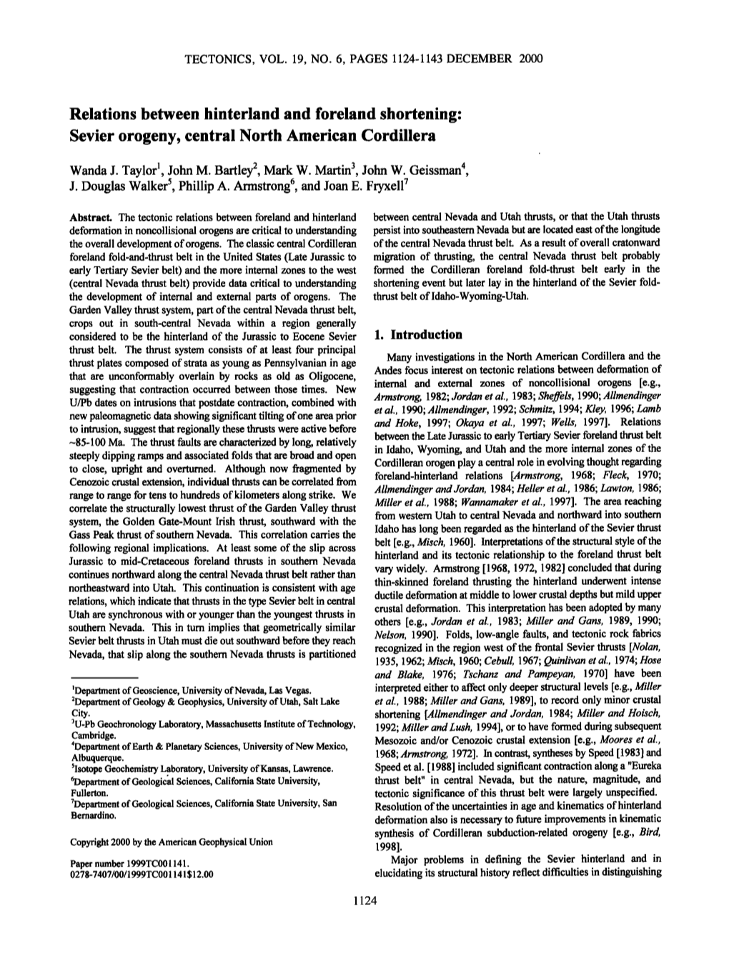 Relations Between Hinterland and Foreland Shortening Sevier Orogeny