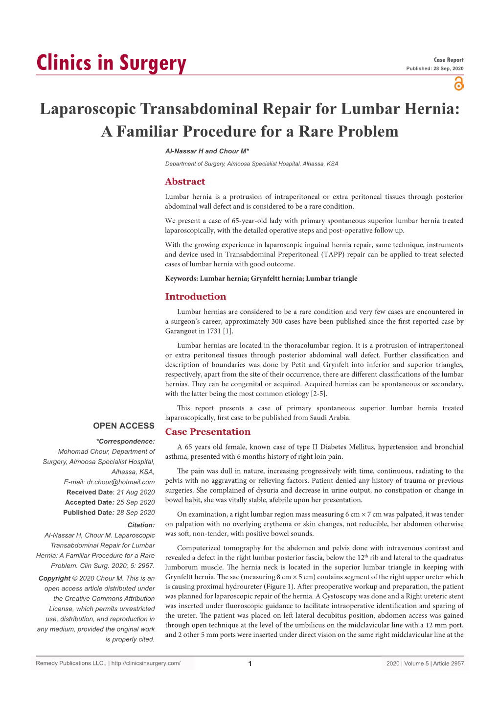 Laparoscopic Transabdominal Repair for Lumbar Hernia: a Familiar Procedure for a Rare Problem