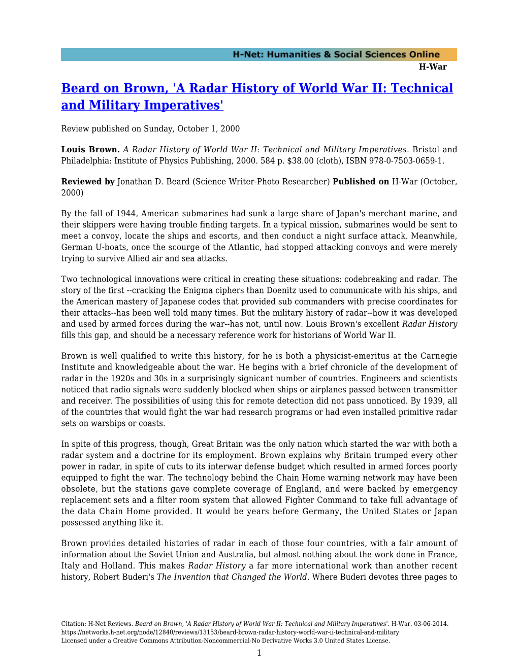 A Radar History of World War II: Technical and Military Imperatives'