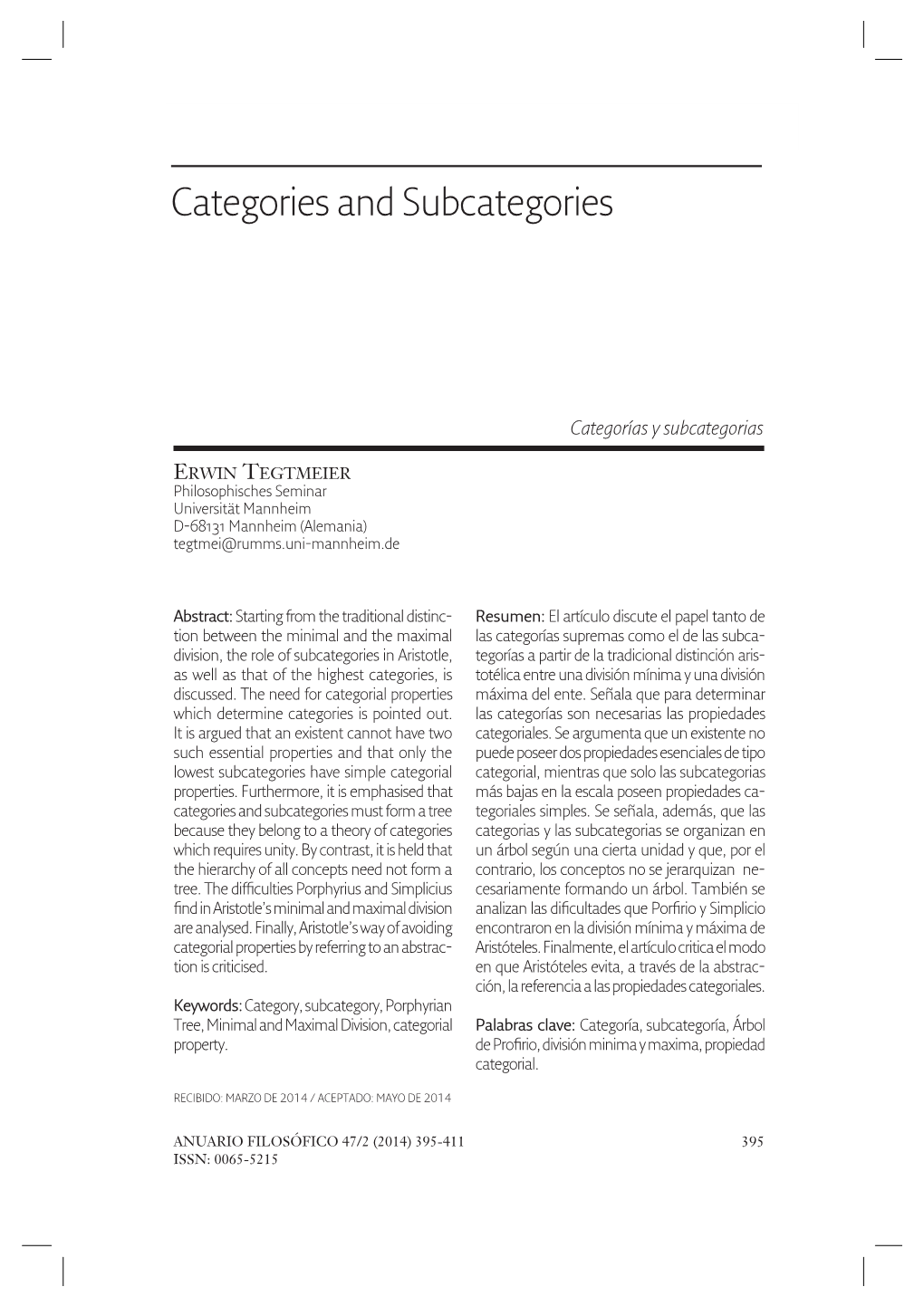 Categories and Subcategories