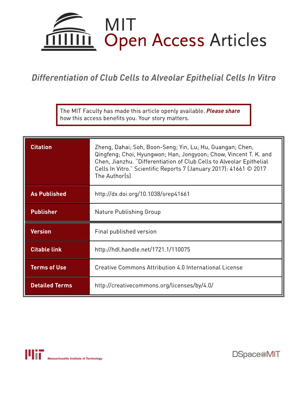 Differentiation of Club Cells to Alveolar Epithelial Cells in Vitro